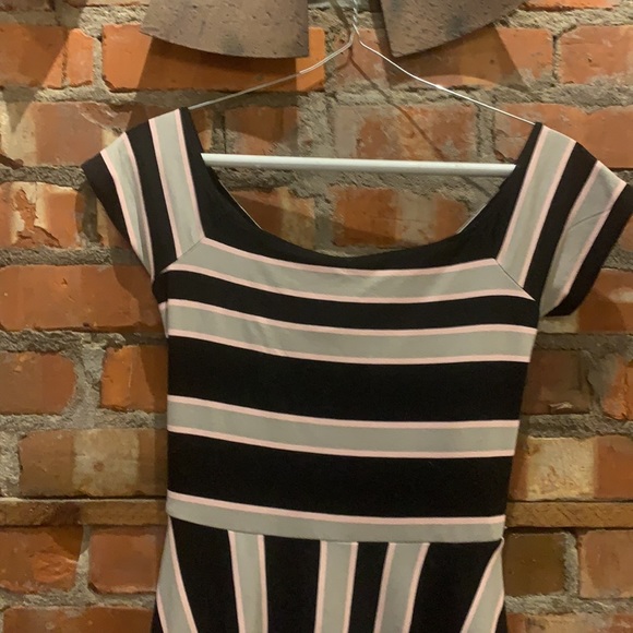 Loft petite striped black gray and pink dress - size XXSP - Picture 2 of 5
